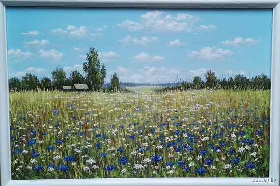 Картина маслом "Васильковое поле"