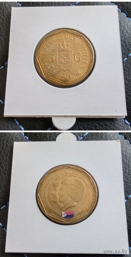 Распродажа с 1 рубля!!! Нидерландские Антильские острова 5 гульденов (Флаг Синт-Мартен) 2013 г. UNC