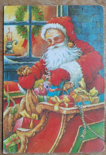 Импортная новогодняя открытка. Двойная. Чистая. Чуть увелич.Формат