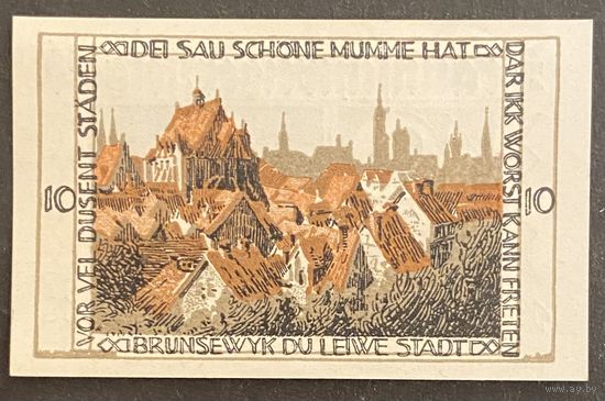 Нотгельд 10 пфеннигов 1921 год. Брауншвейг. Веймарская республика
