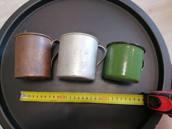 3 старых солдатских кружки латунная алюминиевая эмалированая