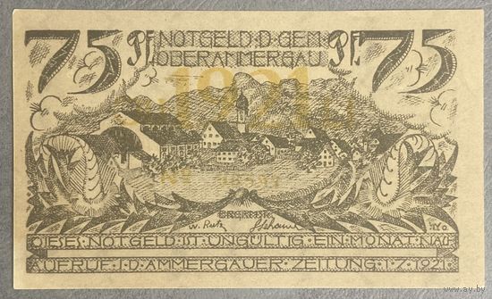 Нотгельд 75 пфеннигов 1921 год. Бавария. Веймарская республика