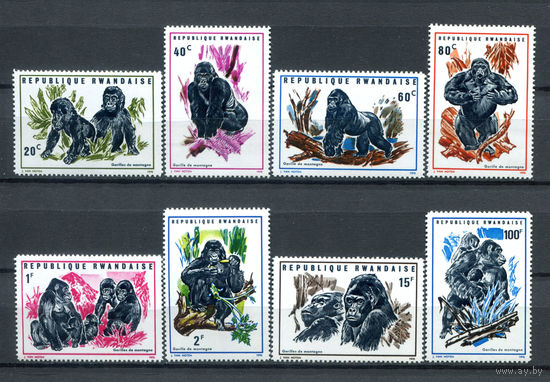 Руанда - 1970г. - Фауна. Горные гориллы - полная серия, MNH [Mi 400-407] - 8 марок
