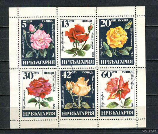 Болгария - 1985 - Цветы. Розы - сцепка - [Mi. 3373-3378] - полная серия - 6 марок. Гашеные.  (LOT Gh8)-T3P5
