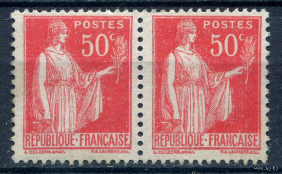 Франция - 1933г. - аллегория, 50 с - 2 марки - сцепка - чистые, без клея. #O-Fr-59-KS-2