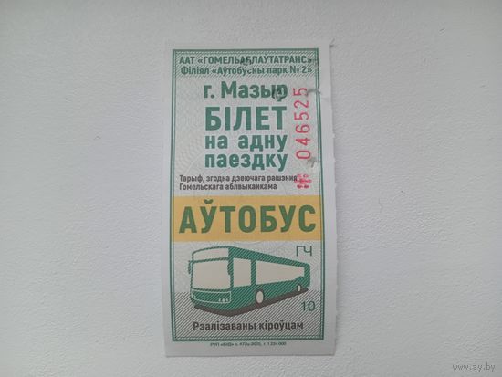 Билет на одну поездку. г. Мозырь