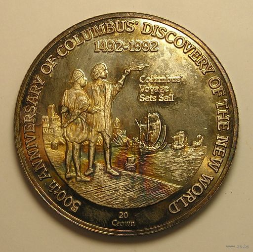 Тюркс и Кайкос, 20 Крон 1991 "Колумб отправляется в плавание"  Серебро