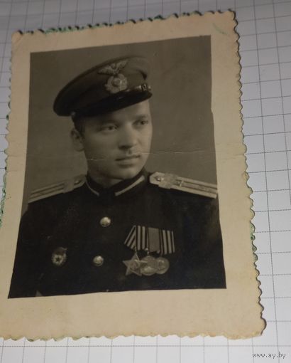 1945  ВОВ Красавец Портретное фото орден Славы и.награды подписано (Алб)