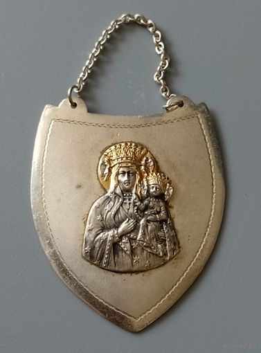 Старый польский ринграф медальон Ченстоховская серебро проба 3 икона плакетка