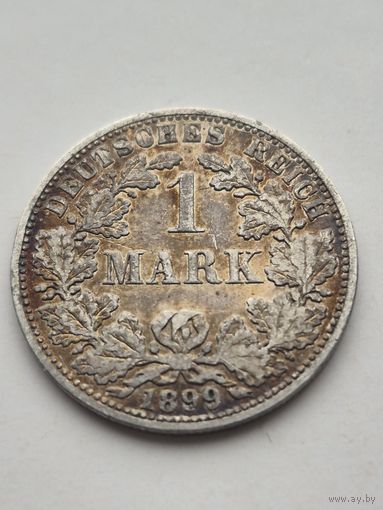 1 марка 1899 года. Германия. Вильгельм II. Серебро 900. Монета не чищена. 45426