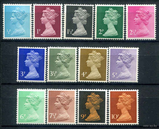 Великобритания - 1971/93г. - королева Елизавета II, стандартный выпуск - 13 марок - полная серия, MNH, 2 марки с незначительным дефектом клея [Mi 561-573]. #3-GB-Z-1-18