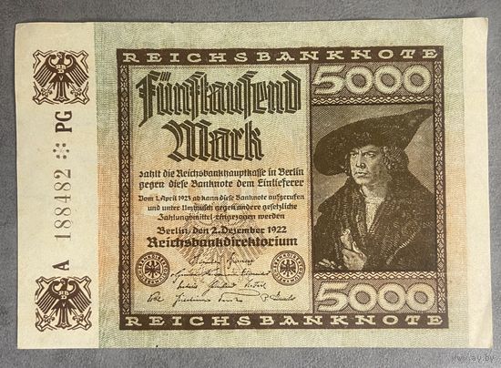 Банкнота 5000 марок 1922 год. Веймарская республика.