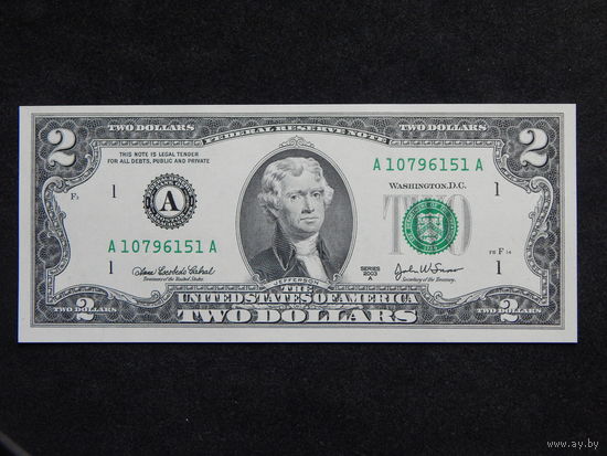 США 2 доллара 2003г.UNC (из пачки).