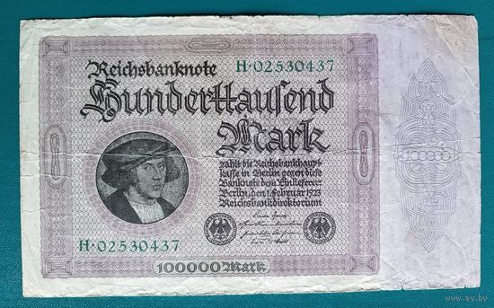 100000  марок 1923  REICHSBANKNOTE  Веймарская республика  Берлин HUNDERTAUSEND MARK