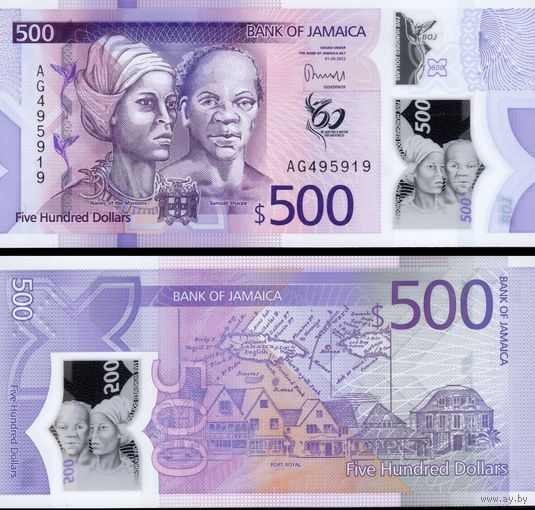 Ямайка 500 долларов 2022 год UNC (полимер с голограммным портретом)