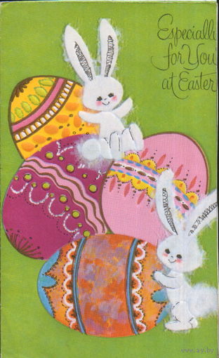 Подписанная двойная открытка США "Пасха. Кролики"