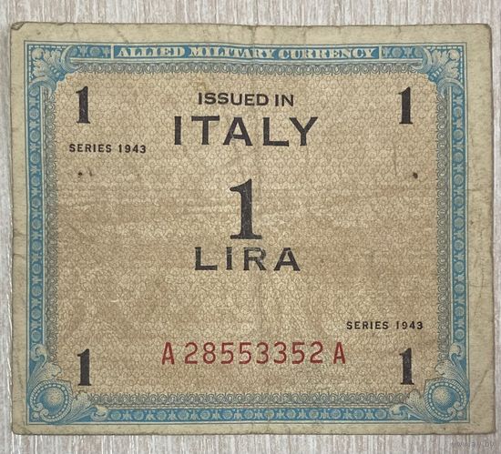 Банкнота 1 лира  1943 год. Италия. Оккупация союзниками.