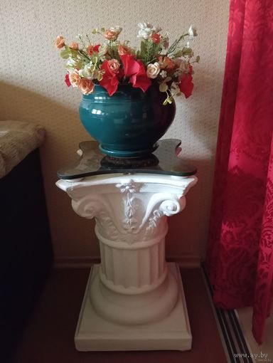 - ПОЛУ-ПЬЕДЕСТАЛ 56х34 Бетон Стекло Пластик Резина Вазон Цветы искусственные + запасное стекло