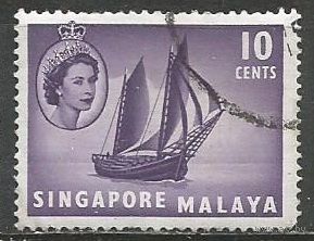 Сингапур. Королева Елизавета II. Лесовоз. 1955г. Mi#34.