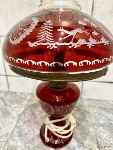 Лампа Винтаж Германия цветное стекло ручная резка.
