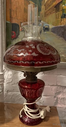 Лампа Винтаж Германия цветное стекло ручная резка.