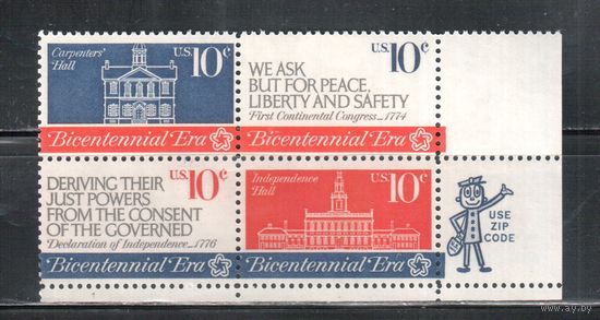 США-1974, (Мих.1150-1153), ** , 200-лет США, Архитектура(полная серия)(3)