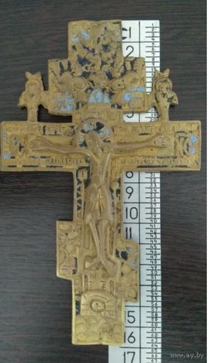 Крест Распятие с Херувимами, двухцветная Эмаль, 19 век! С рубля без мнц!