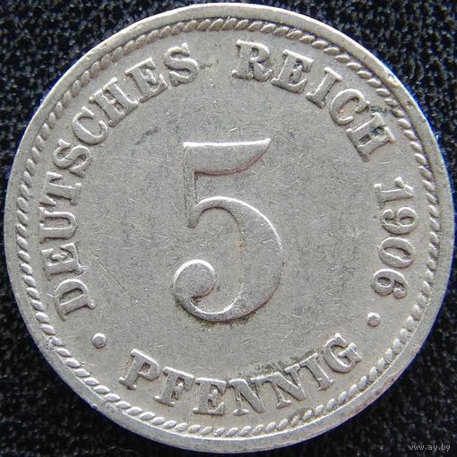 YS: Германия, Рейх, 5 пфеннигов 1906D, KM# 11 (2)