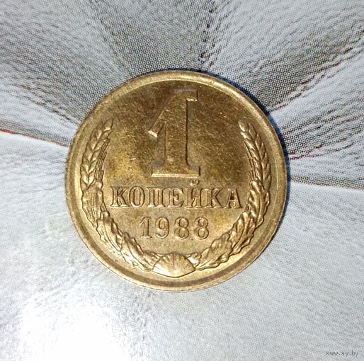 1 копейка 1988 года СССР. Красивая монета в родной патине! Без обращения!
