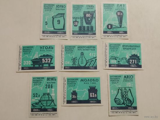 Спичечные этикетки ф.Борисов. Достижения народного хозяйства СССР. 1964 год