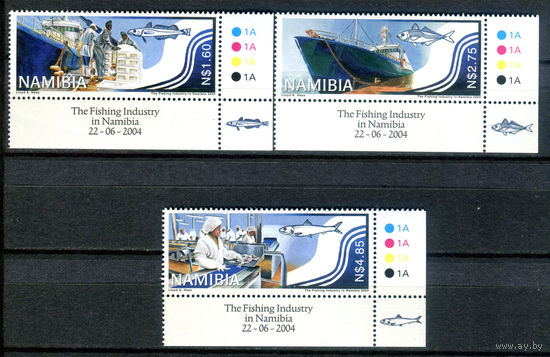 Намибия - 2004г. - добыча рыбы, рыбная индустрия - 3 марки - полная серия, MNH [Mi 1132-1134]. #3-WK-Z-1-22