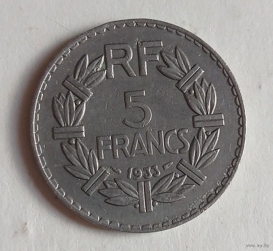 Франция 5 франков 1933 год никель