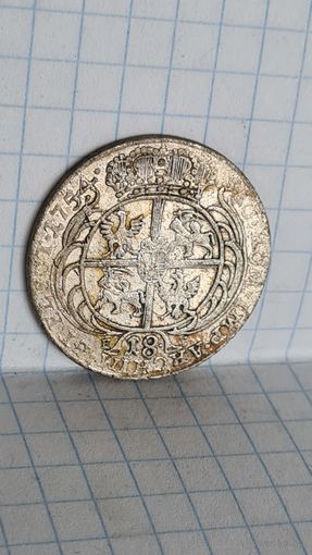 С 1 РУБЛЯ ! МОНЕТА 18 ГРОШОВИК ОРТ  ВКЛ ПОЛЬША  СРЕДНЕВЕКОВЬЕ АВГУСТУС III 1754  ГОД