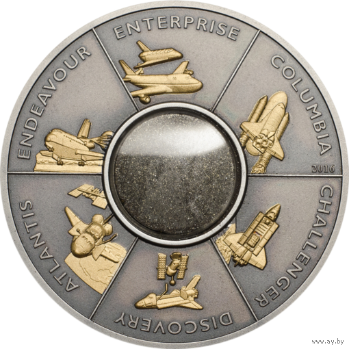 RARE Острова Кука 5 долларов 2016г. "Шаттлы". Монета в капсуле; деревянном подарочном футляре; номерной сертификат; коробка. СЕРЕБРО 31,10гр.(1 oz).