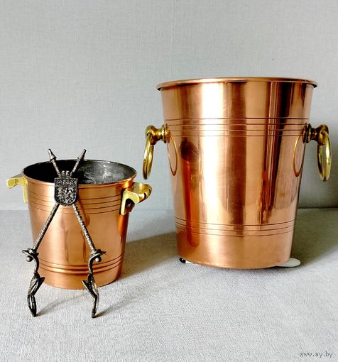 Ведро для шампанского, льда LE TREFLE, щипцы. Медь Франция