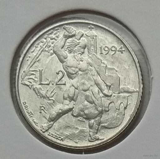 Сан-Марино 2 лиры 1994 г. В холдере