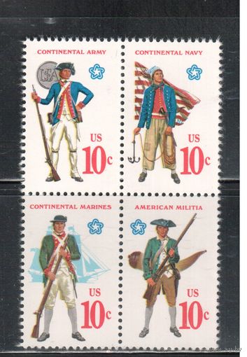 США-1975, (Мих.1175-1178), ** , 200-лет США, Солдаты, Оружие(полная серия)(3)