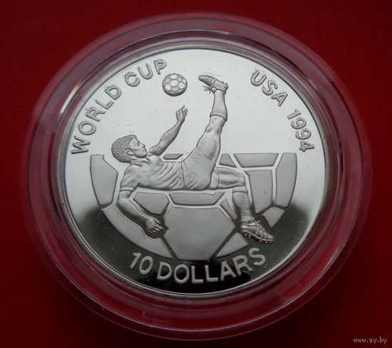 Фиджи 10 долларов 1993 Чемпионат мира по футболу 1994! Серебро 925 пробы 31,64 грамм 0,941 унции! ОБМЕН!