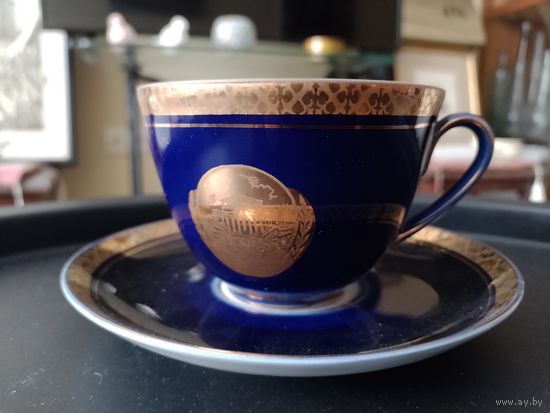 Чайная пара ЛФЗ СССР кобальт Большой театр Москва чашка / блюдце