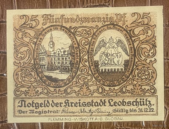 Нотгельд 25 пфеннигов 1922 год. Леобшютц. Веймарская республика