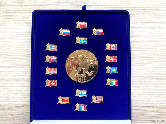 Набор значков и медаль Чемпионат мира по хоккею с шайбой Минск-2014
