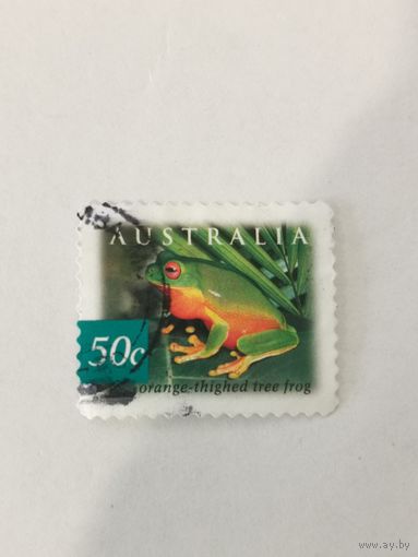 Марка из серии "Природа тропических лесов Австралии" - Оранжевоногая лягушка (Litoria xanthomera)