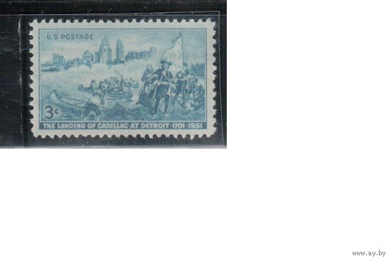 США-1951, (Мих.618), ** , Высадка Кадиллака в Детройте (одиночка)
