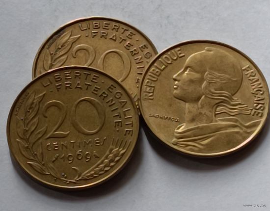 Франция. 20 сантимов 1969 года.