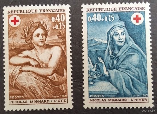 Франция. 1969г. Mi1692-93**. В пользу красного креста. Художник Николя Миньяр. " Лето", "Зима".