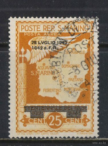 Сан-Марино Респ Авиа 1943 Падение фашизма Надп на не вышедших в обращение марках к 20 летию фашистской партии Сан-Марино Карта Надп  #284