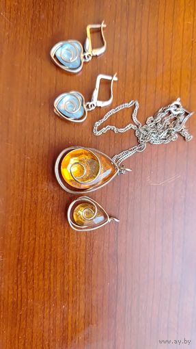 СССР Серьги и две подвески с цепочкой