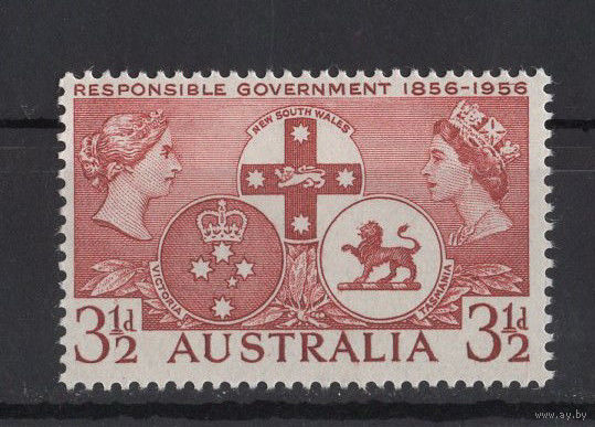 Австралия /Australia 1956** 100 лет правления в Новом Южном Уэльсе, Виктории и Тасмании. Королева Виктория и Елизавета II Mi#262