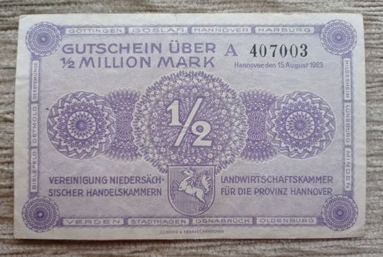Werty71 Германия Веймар 500000 марок 1923 банкнота 1/2 миллиона гроссгельд Ганновер - земельный банк