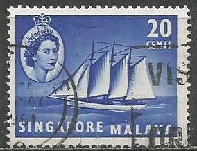 Сингапур. Королева Елизавета II. Шлюпка. 1955г. Mi#36.